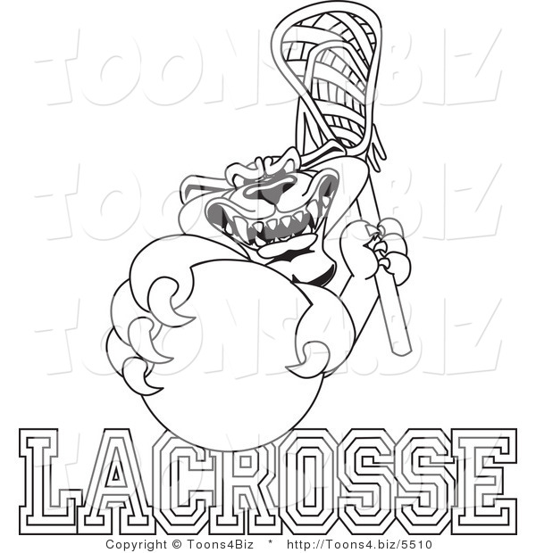 Line Art Vector Illustration of a Cartoon Panther Mascot with Lacrosse Text