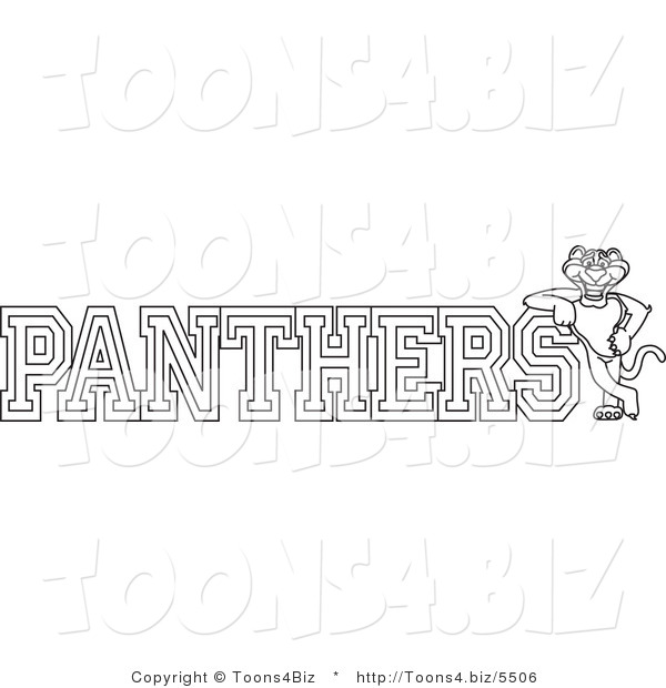 Line Art Vector Illustration of a Cartoon Panther Mascot with PANTHERS Text