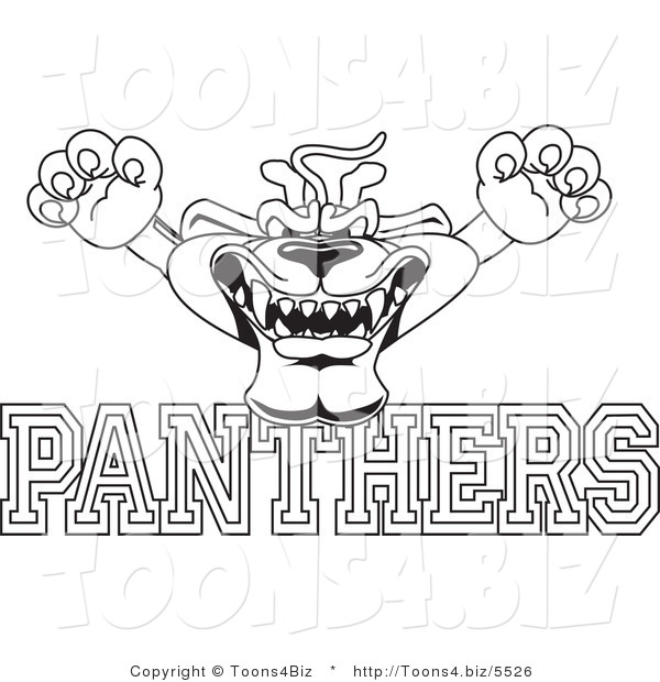 Line Art Vector Illustration of a Cartoon Panther Mascot with PANTHERS Text