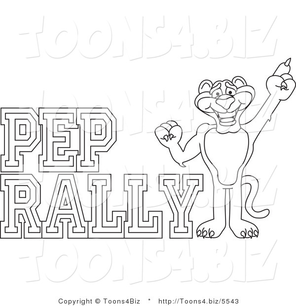 Line Art Vector Illustration of a Cartoon Panther Mascot with Pep Rally Text