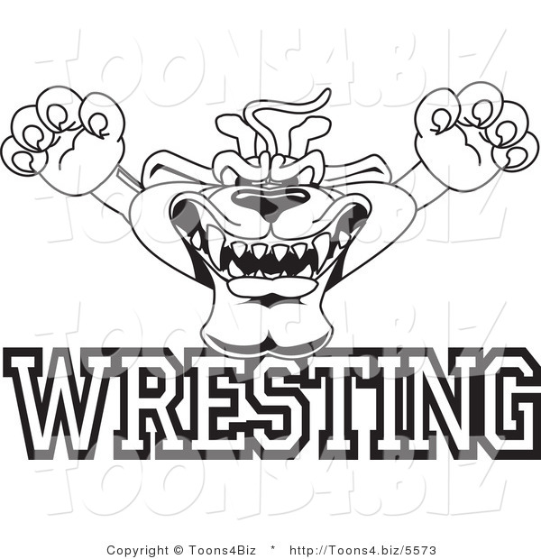 Line Art Vector Illustration of a Cartoon Panther Mascot with Wrestling Text