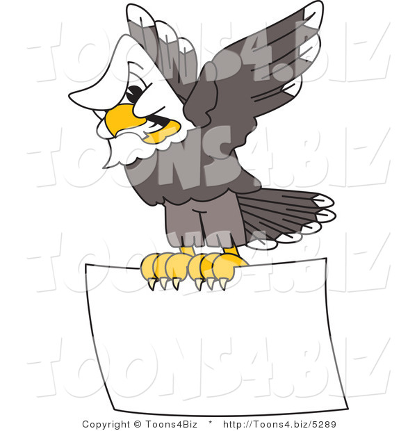 Vector Illustration of a Aggressive Bald Eagle Mascot Flying a Sign