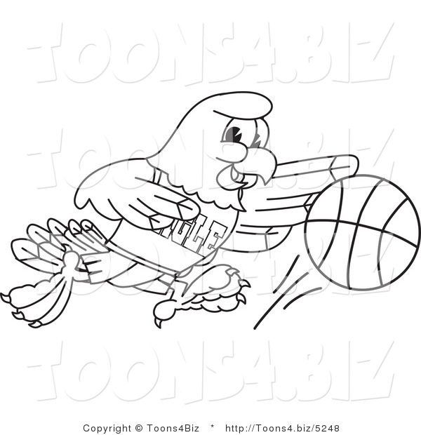 Vector Illustration of a Bald Eagle Dribbling a Ball Outline