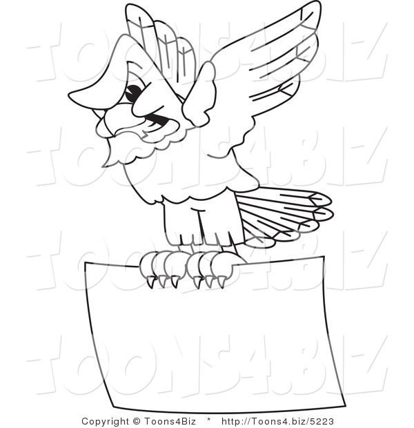 Vector Illustration of a Bald Eagle Flying a Sign Outline