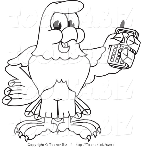 Vector Illustration of a Bald Eagle Holding a Cell Phone Outline