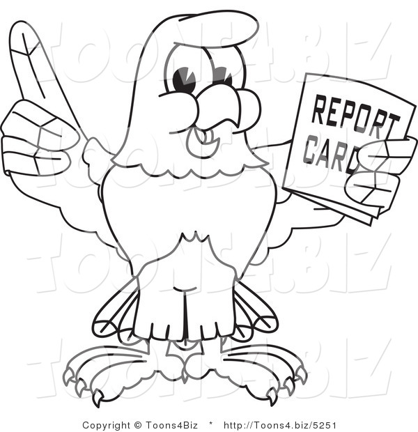 Vector Illustration of a Bald Eagle Holding a Report Card Outline