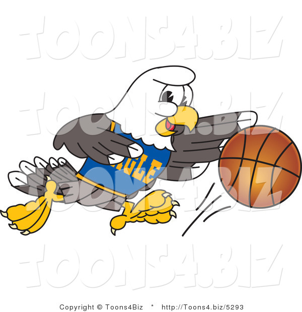 Vector Illustration of a Bald Eagle Mascot Dribbling a Basketball