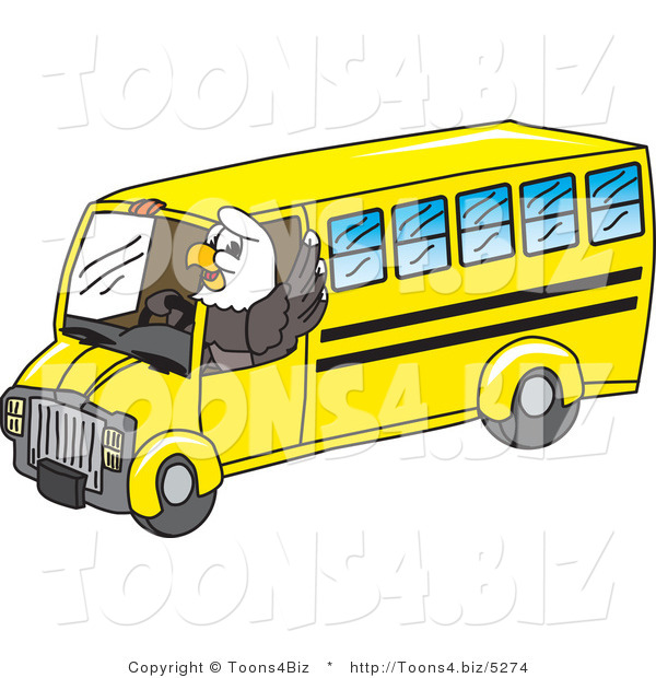 Vector Illustration of a Bald Eagle Mascot Driving a Bus