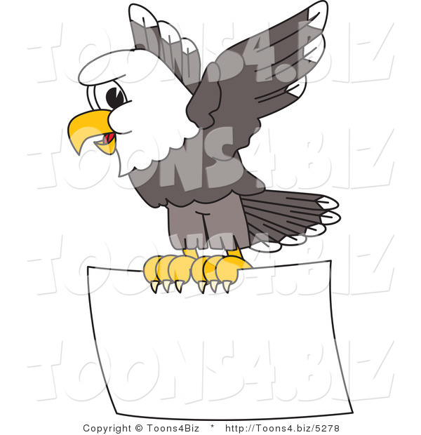 Vector Illustration of a Bald Eagle Mascot Flying a Sign
