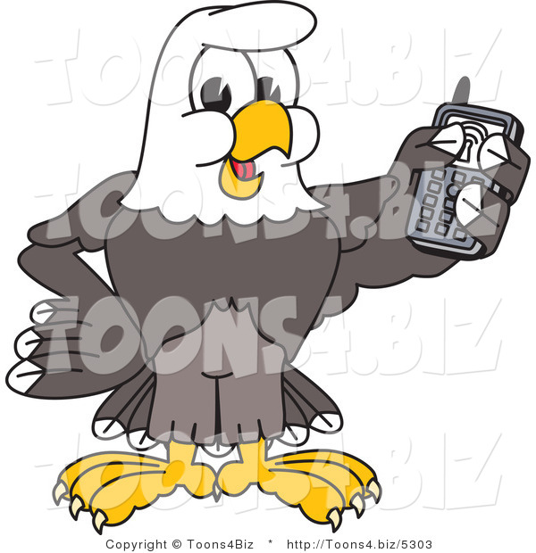 Vector Illustration of a Bald Eagle Mascot Holding a Cell Phone
