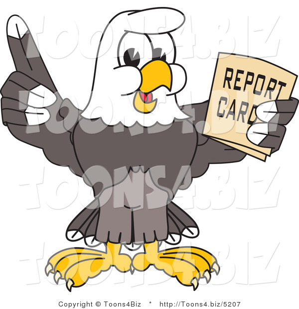 Vector Illustration of a Bald Eagle Mascot Holding a Report Card