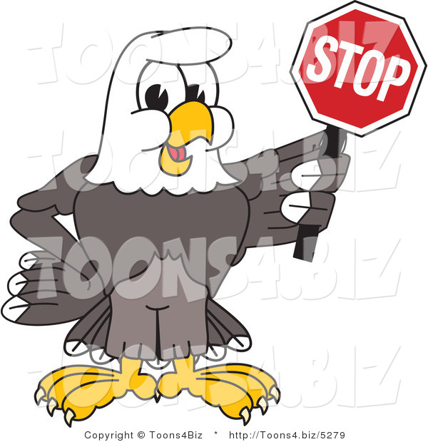 Vector Illustration of a Bald Eagle Mascot Holding a Stop Sign