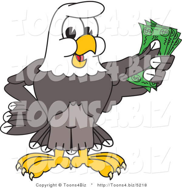 Vector Illustration of a Bald Eagle Mascot Holding Cash