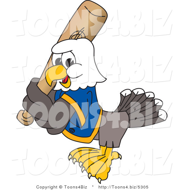 Vector Illustration of a Bald Eagle Mascot Playing Baseball