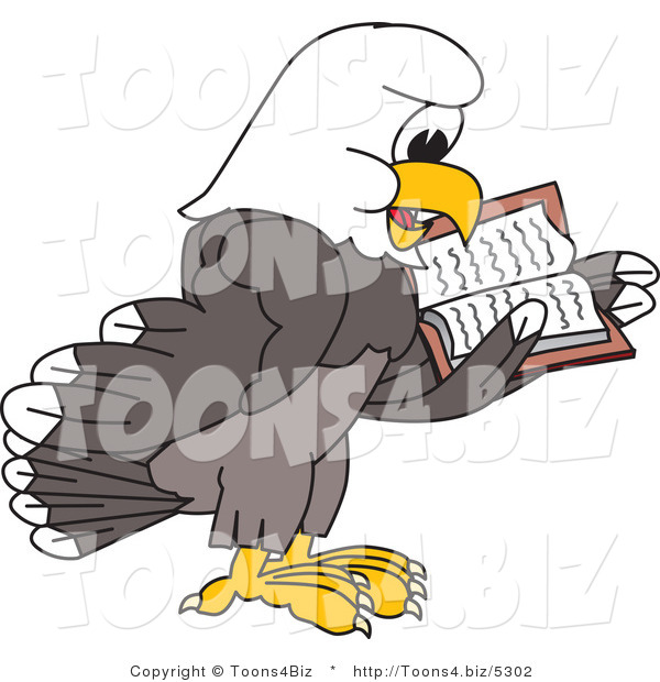 Vector Illustration of a Bald Eagle Mascot Reading