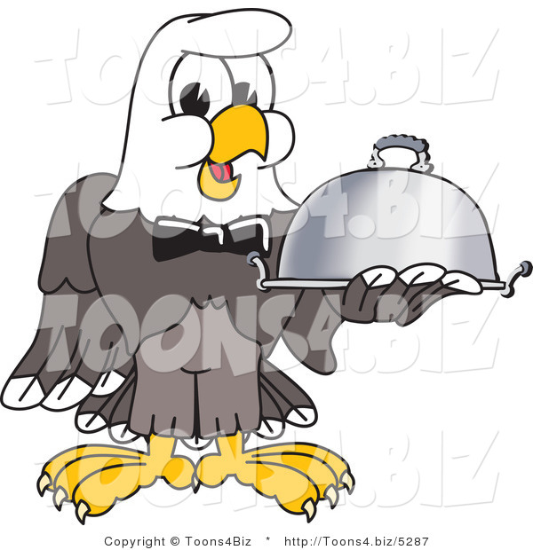 Vector Illustration of a Bald Eagle Mascot Serving a Platter