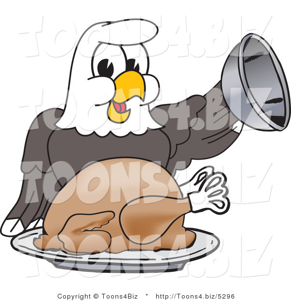 Vector Illustration of a Bald Eagle Mascot Serving Thanksgiving Turkey