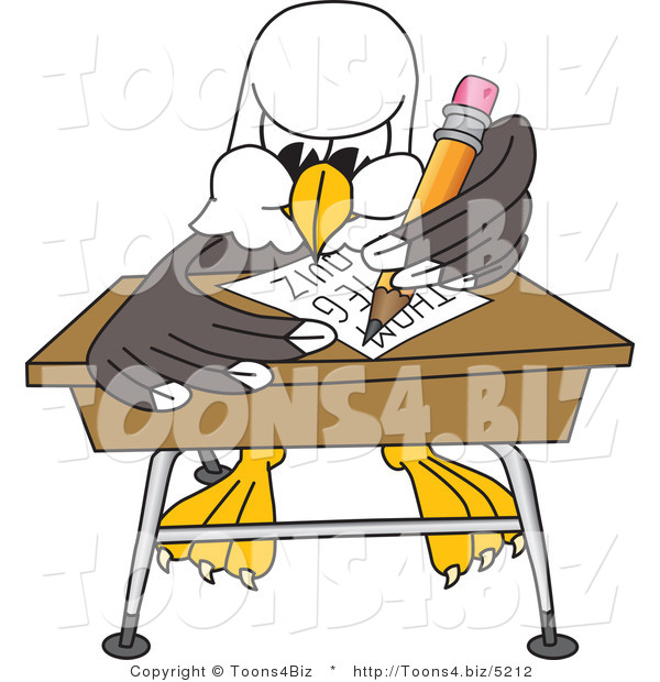 Vector Illustration of a Bald Eagle Mascot Student Taking a Quiz