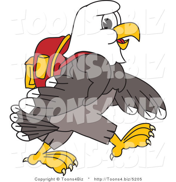 Vector Illustration of a Bald Eagle Mascot Walking and Wearing a Backpack