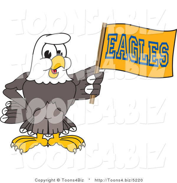 Vector Illustration of a Bald Eagle Mascot Waving a Flag