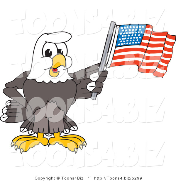 Vector Illustration of a Bald Eagle Mascot Waving an American Flag