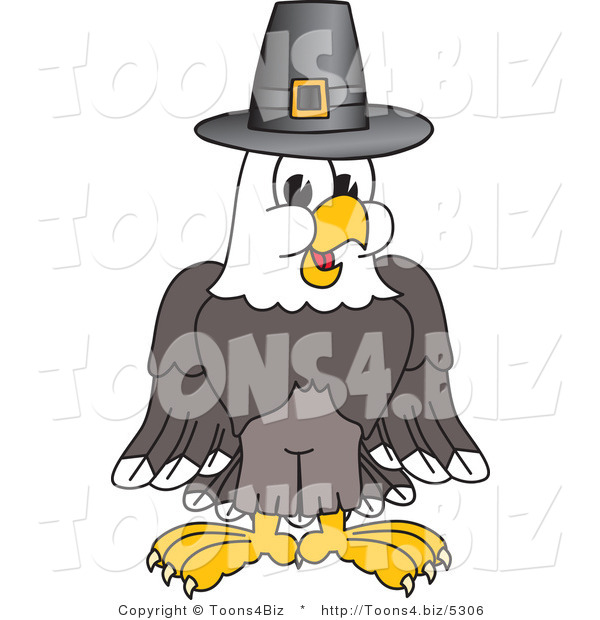 Vector Illustration of a Bald Eagle Mascot Wearing a Pilgrim Hat