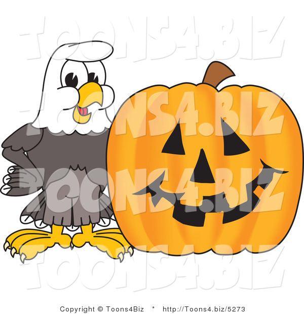 Vector Illustration of a Bald Eagle Mascot with a Pumpkin