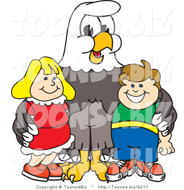 Vector Illustration of a Bald Eagle Mascot with Children