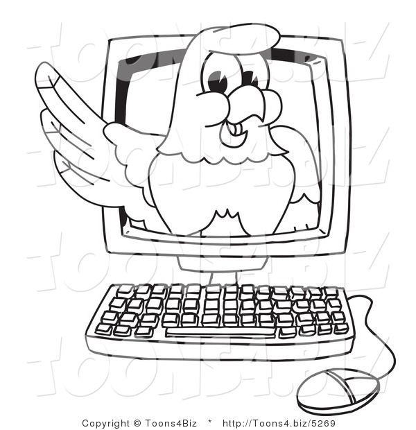Vector Illustration of a Bald Eagle on a Computer Screen Outline