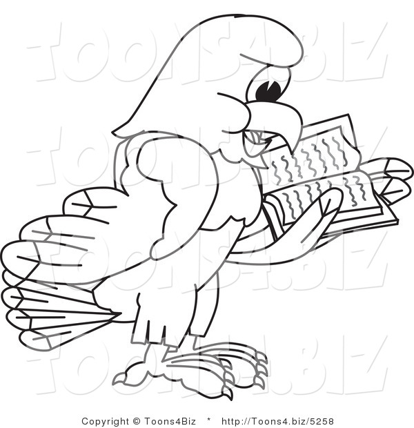 Vector Illustration of a Bald Eagle Reading Outline