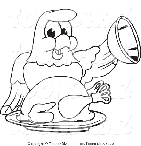 Vector Illustration of a Bald Eagle Serving a Thanksgiving Turkey Outline