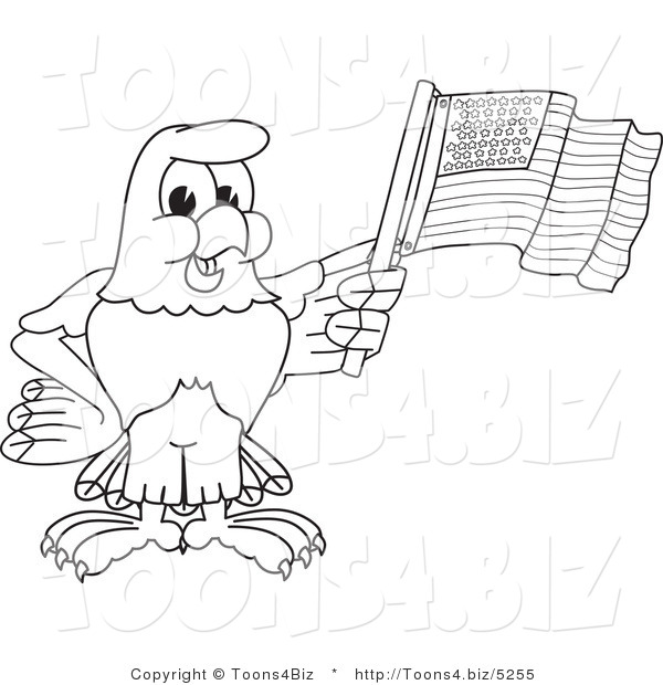 Vector Illustration of a Bald Eagle Waving an American Flag Outline