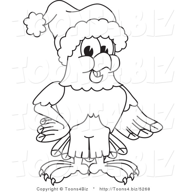 Vector Illustration of a Bald Eagle Wearing a Santa Hat Outline