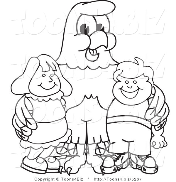 Vector Illustration of a Bald Eagle with Children Outline