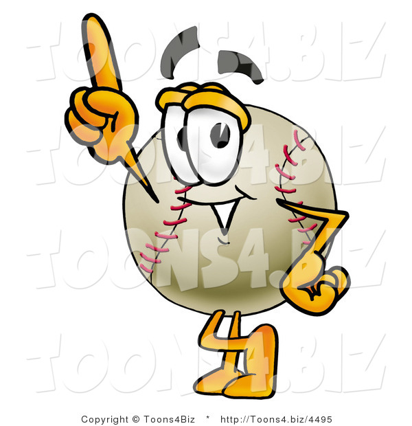 Vector Illustration of a Baseball Mascot Pointing Upwards