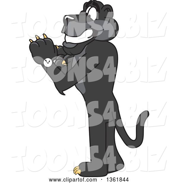 Vector Illustration of a Black Panther School Mascot Checking the Time on His Watch, Symbolizing Being Dependable
