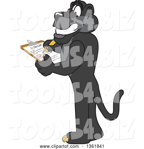 Vector Illustration of a Black Panther School Mascot Completing a to Do List, Symbolizing Being Dependable