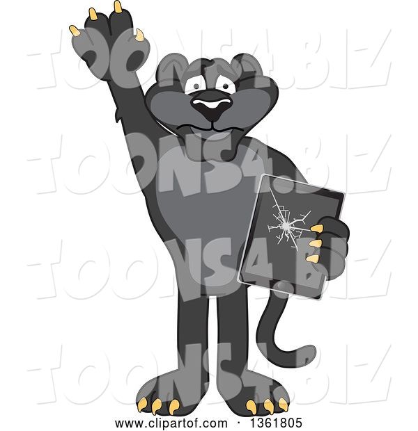 Vector Illustration of a Black Panther School Mascot Confessing to Breaking a Tablet, Symbolizing Integrity