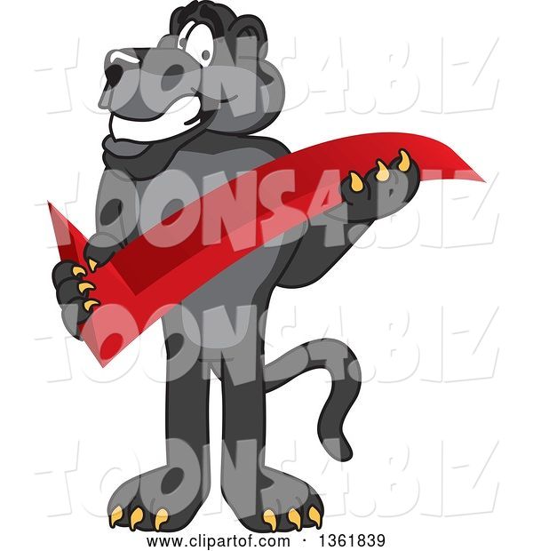 Vector Illustration of a Black Panther School Mascot Holding a Check Mark, Symbolizing Acceptance