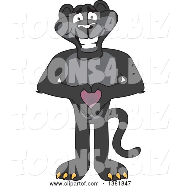 Vector Illustration of a Black Panther School Mascot Holding a Heart, Symbolizing Compassion