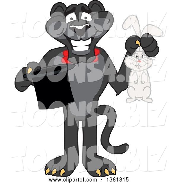 Vector Illustration of a Black Panther School Mascot Magician Holding a Hat and Rabbit, Symbolizing Being Resourceful