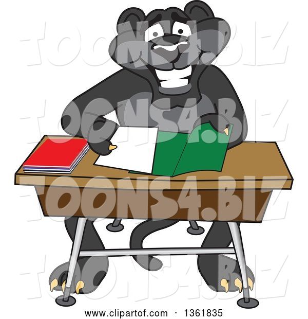 Vector Illustration of a Black Panther School Mascot Organizing and Studying
