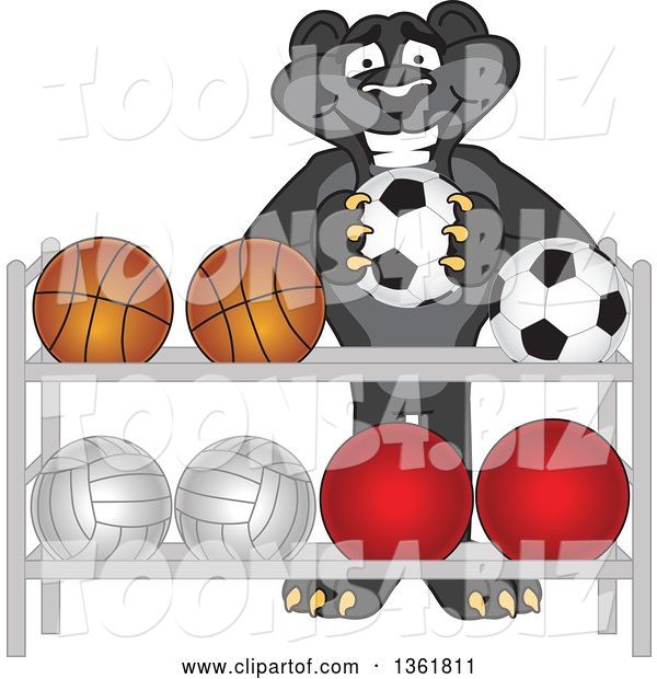Vector Illustration of a Black Panther School Mascot Putting a Soccer Ball Back on a Rack, Symbolizing Respect