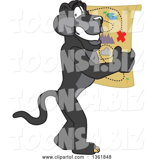 Vector Illustration of a Black Panther School Mascot Reading a Map, Symbolizing Being Proactive