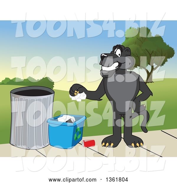 Vector Illustration of a Black Panther School Mascot Recycling, Symbolizing Integrity