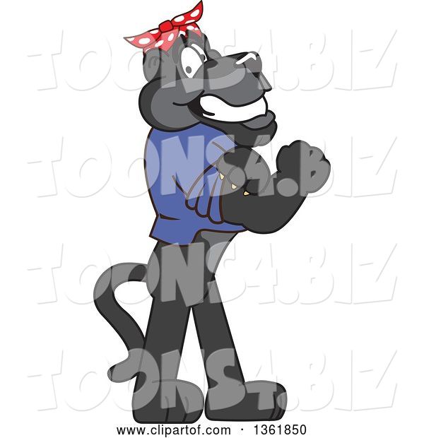 Vector Illustration of a Black Panther School Mascot Riveter Flexing His Muscles, Symbolizing Determination