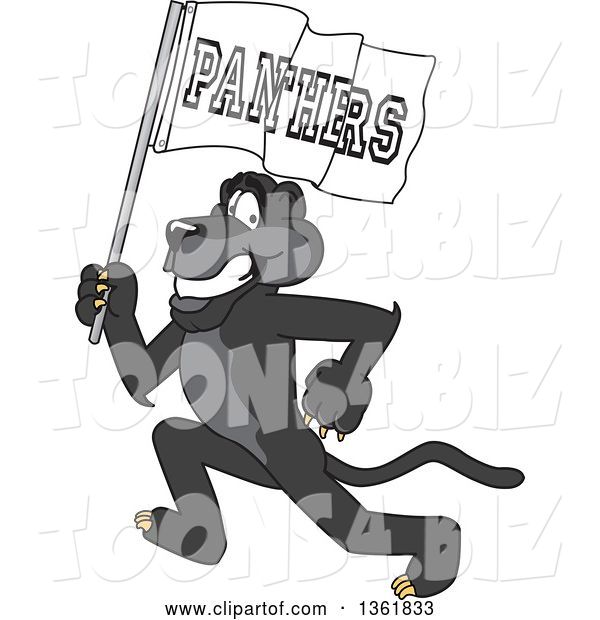 Vector Illustration of a Black Panther School Mascot Running with a Flag, Symbolizing Pride