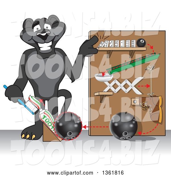 Vector Illustration of a Black Panther School Mascot Showing a Toothpaste Dispenser Invention, Symbolizing Being Resourceful