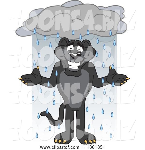 Vector Illustration of a Black Panther School Mascot Shrugging in the Rain, Symbolizing Acceptance
