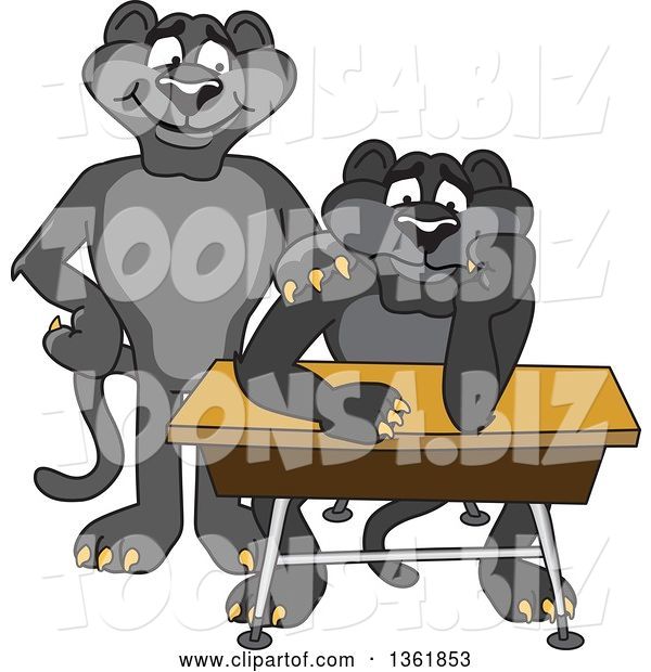 Vector Illustration of a Black Panther School Mascot Standing by a Worried Student, Symbolizing Compassion